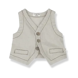1   IN THE FAMILY BEIGE LINEN BROWN STITCH POCKET VEST [Final Sale]