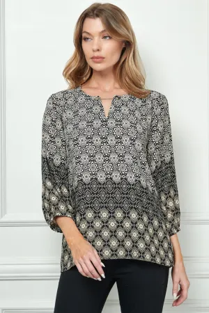 3/4 Sleeve Border Print Top