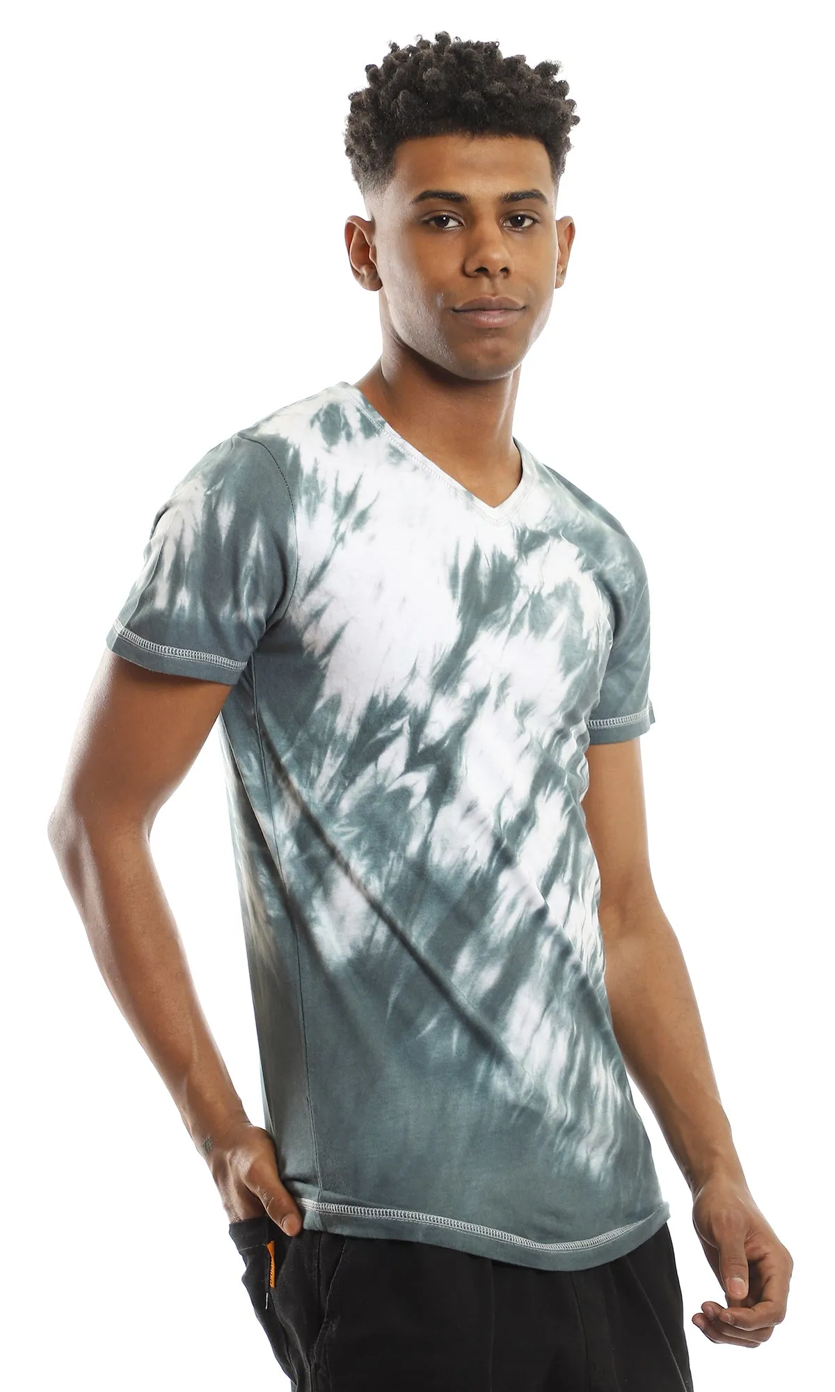 94558 Short Sleeves V-Neck Tie Dye Green Shades Tee