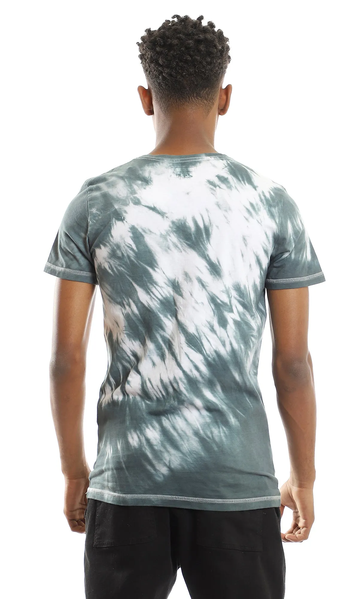 94558 Short Sleeves V-Neck Tie Dye Green Shades Tee