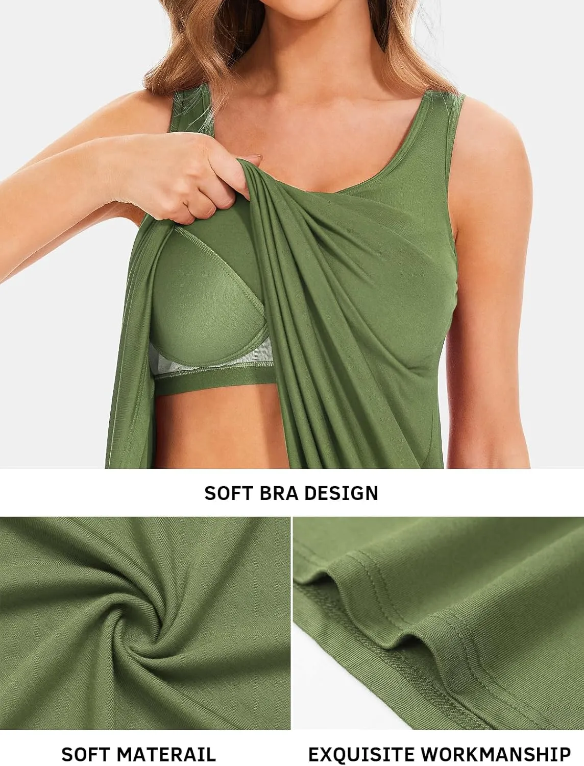 Air Curvey Tank Tops for Women Build in Bra Casual Flowy Tank Pleated Loose Fit S-XXXXL
