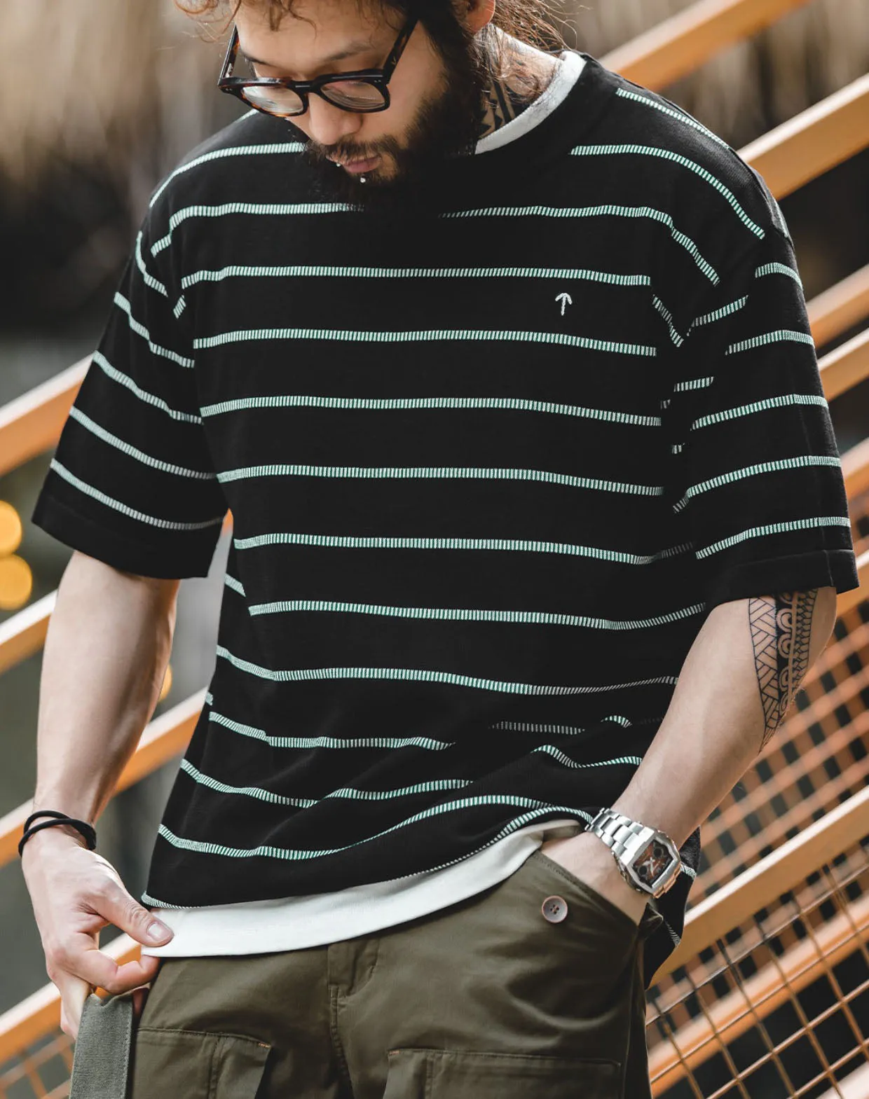 American Casual Pinstripe Black And White Men's T-Shirt