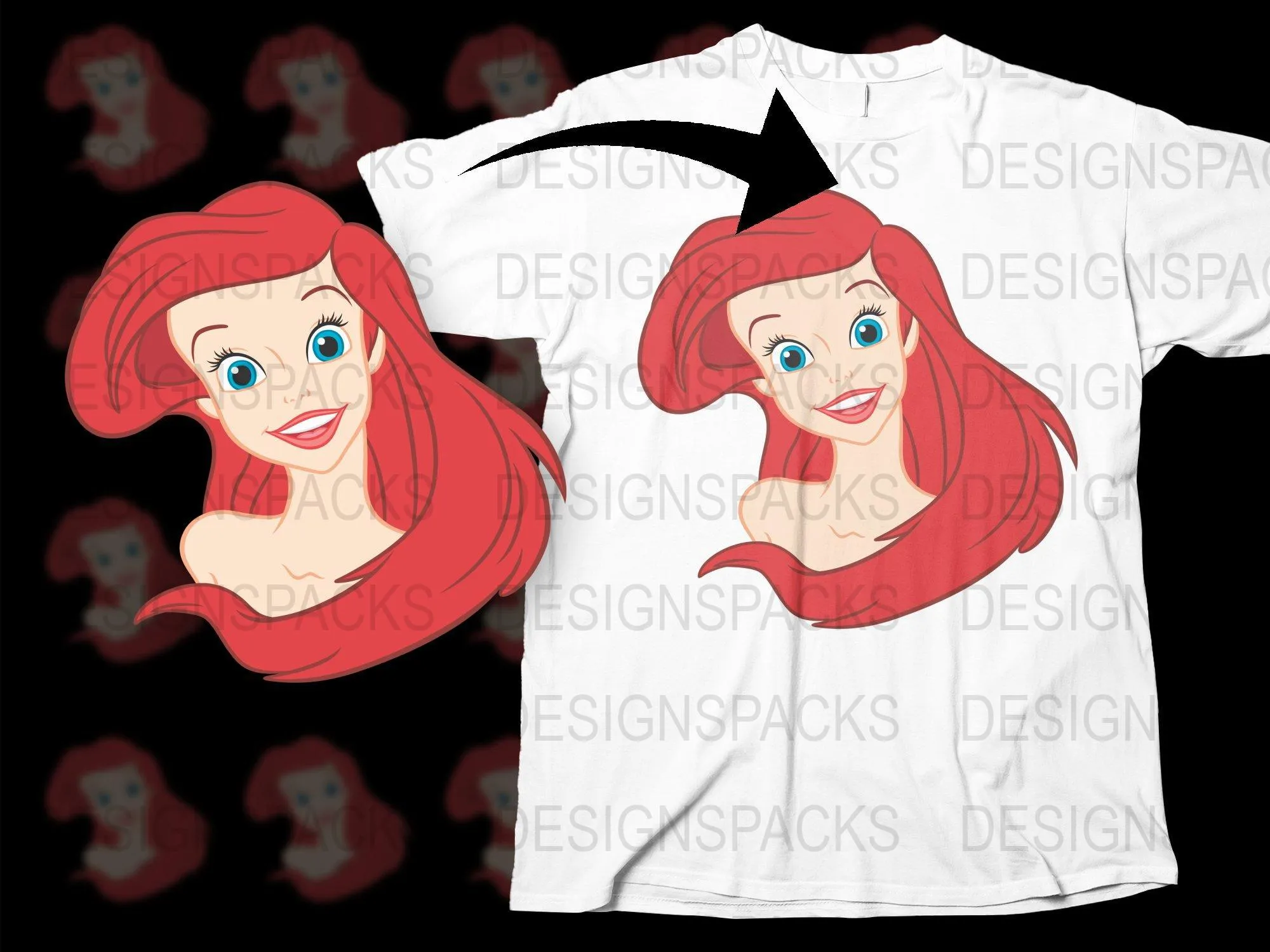 Ariel Red Haired Cartoon Graphic Print Png Digital Download