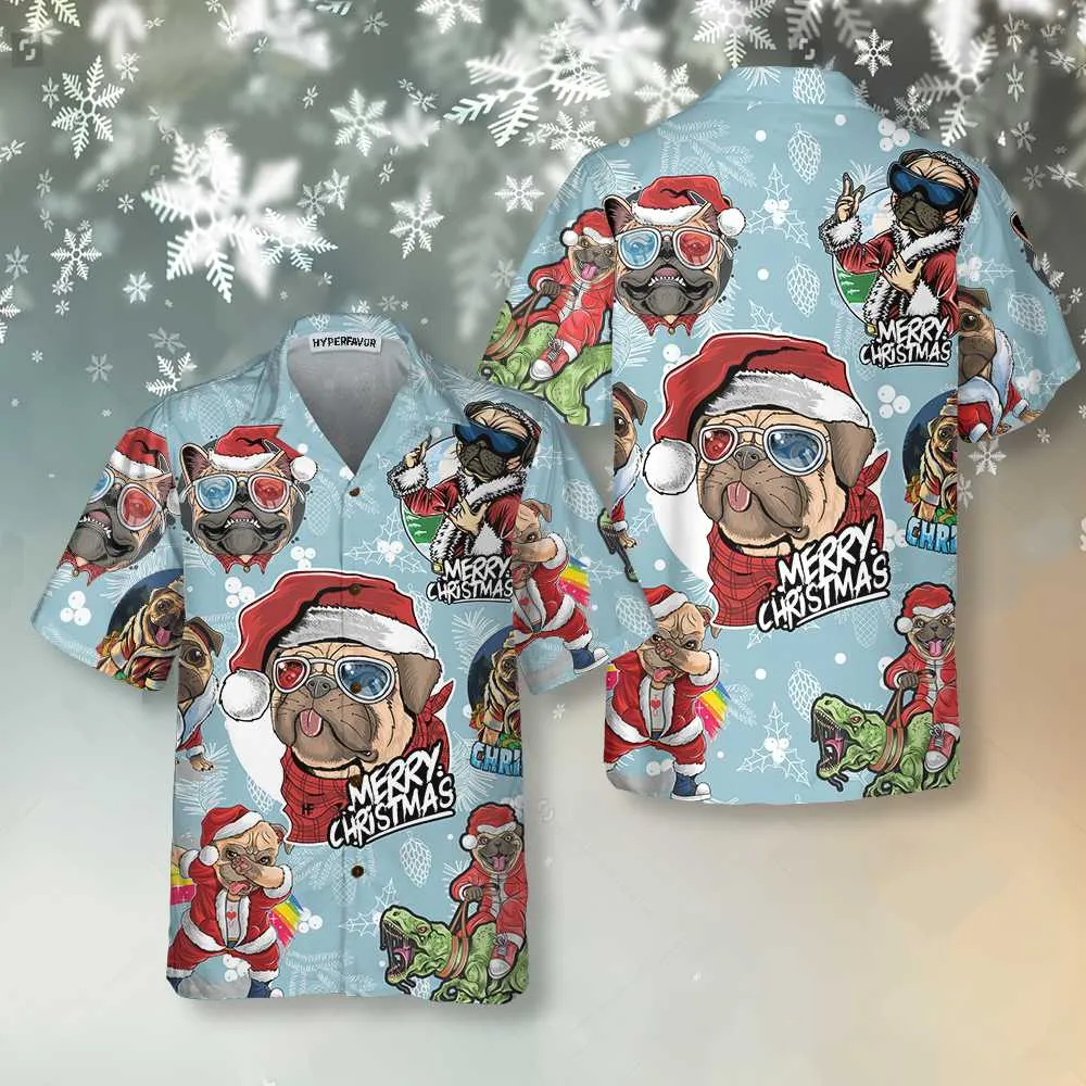 Awesome Xmas Pug Party Christmas Pug Hawaiian Shirt, Funny Christmas Gift For Pug Lover