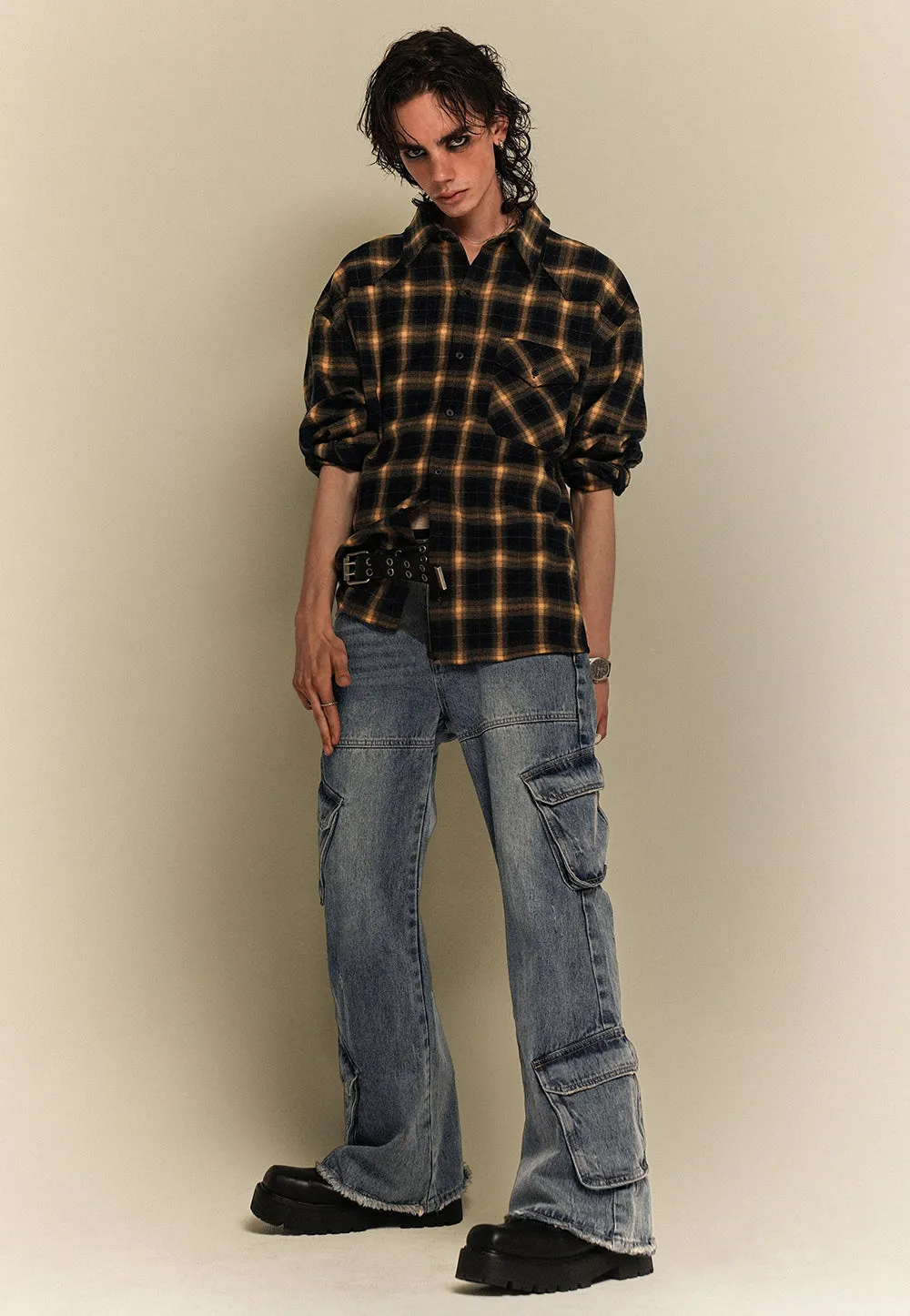 Bergamot loose fit check shirts orange