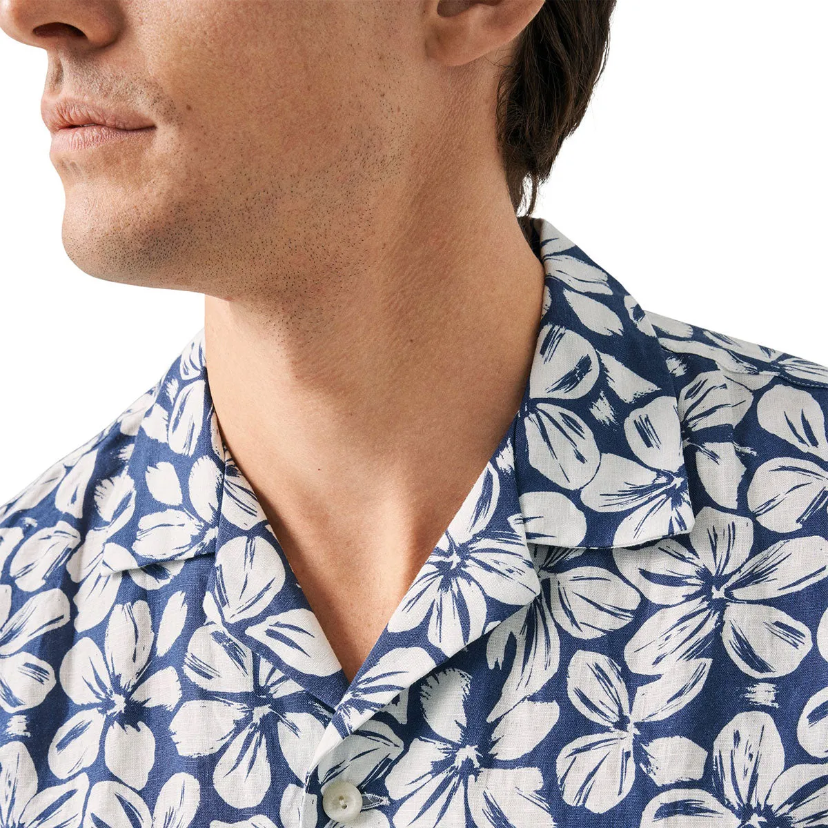Blue Floral Linen Resort Shirt