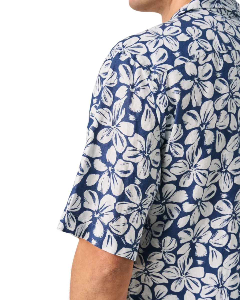 Blue Floral Linen Resort Shirt
