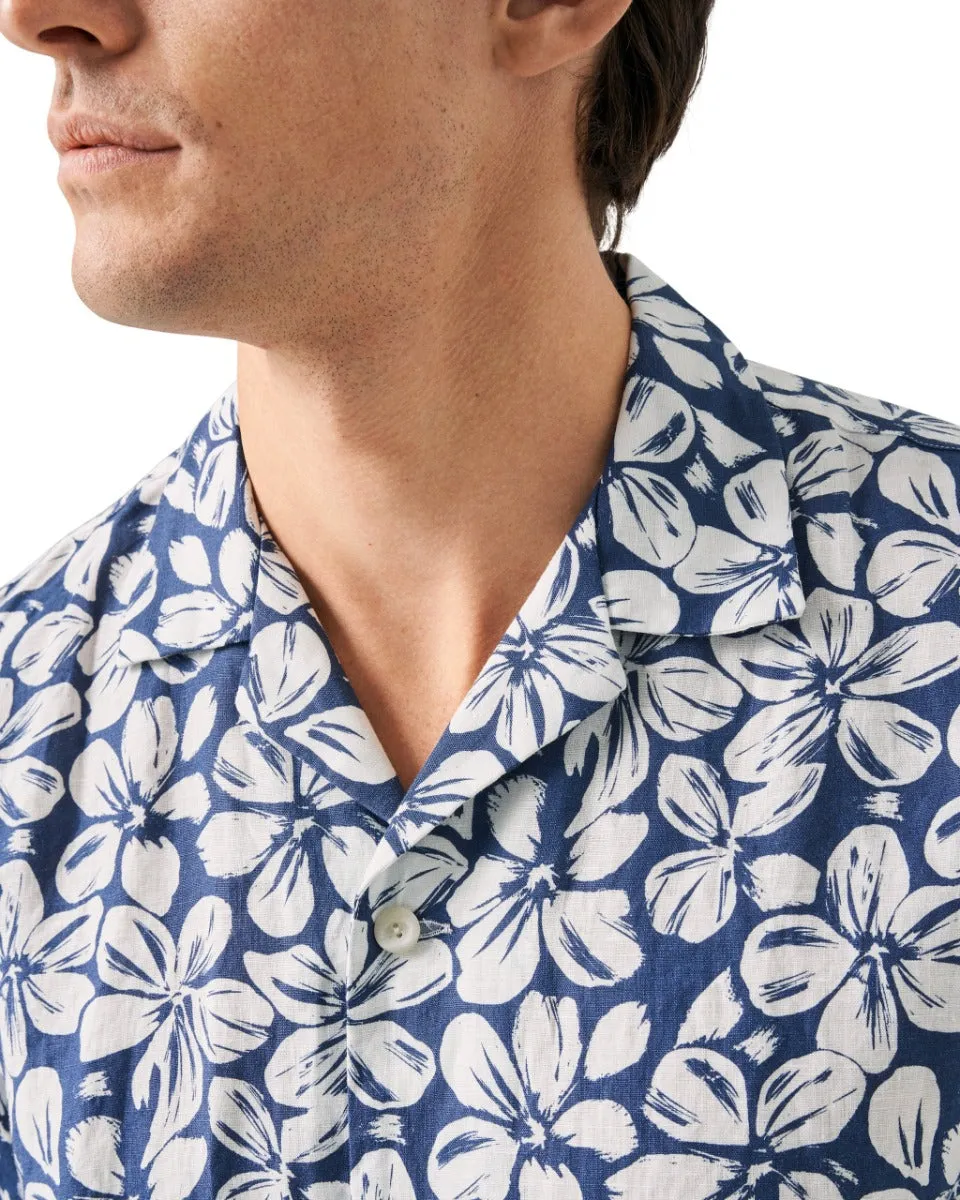 Blue Floral Linen Resort Shirt