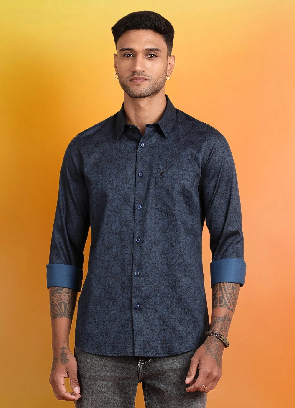 Blue Floral Printed
