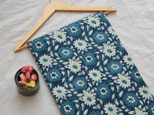 Blue Floral Pure Cotton Kantha Fabric