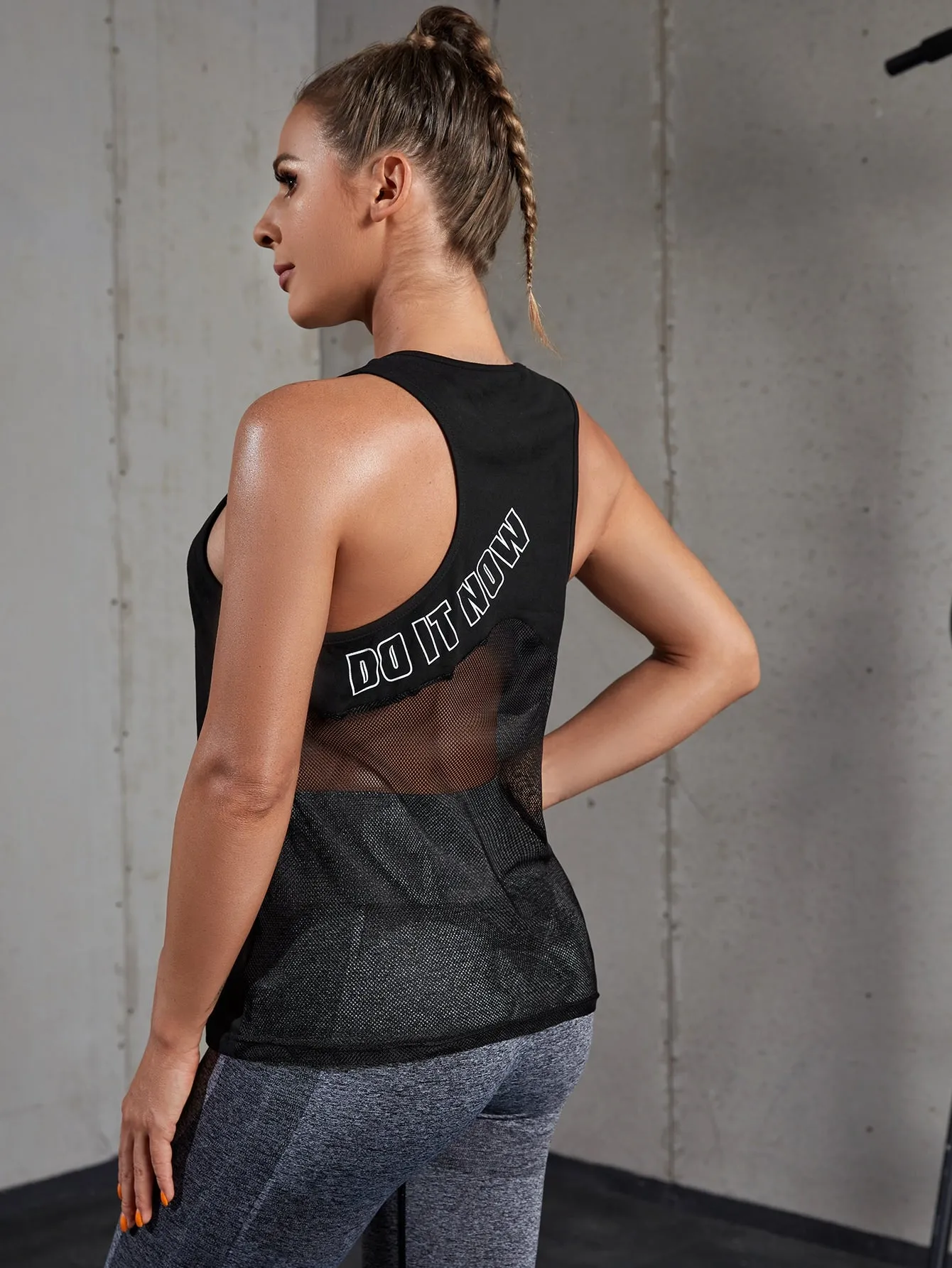 Breathable Softness Slogan Graphic Contrast Mesh Active Tee SS23