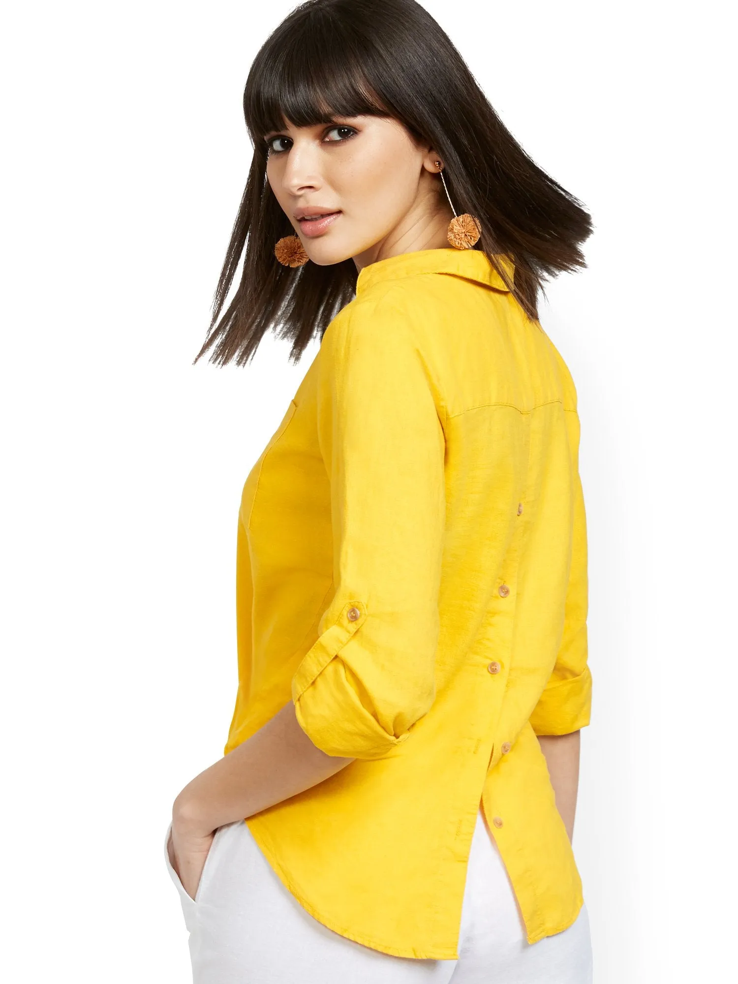 Button-Back Linen Shirt