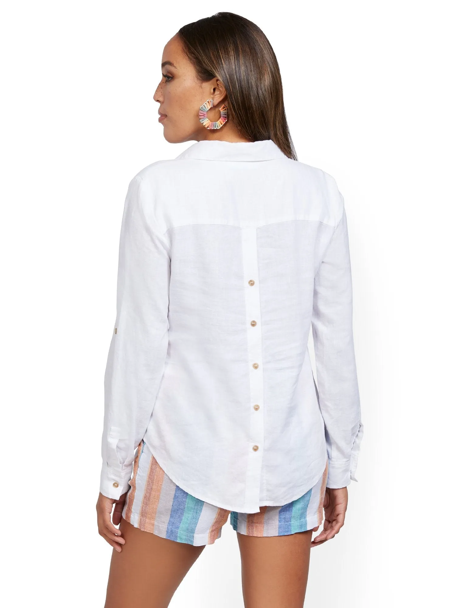 Button-Back Linen Shirt