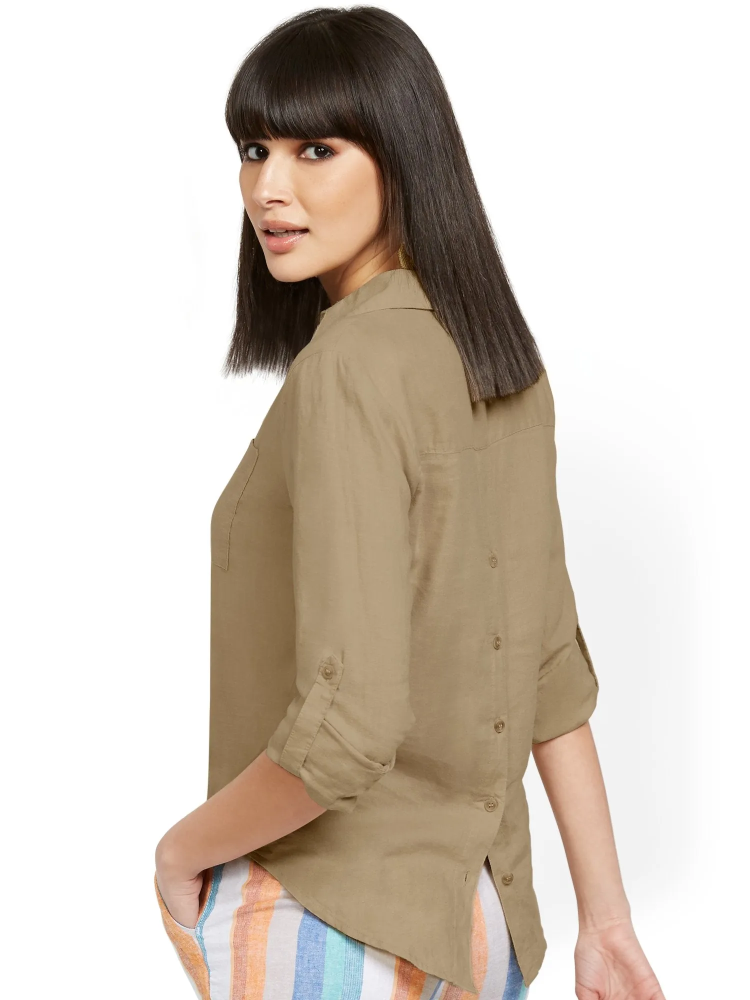 Button-Back Linen Shirt