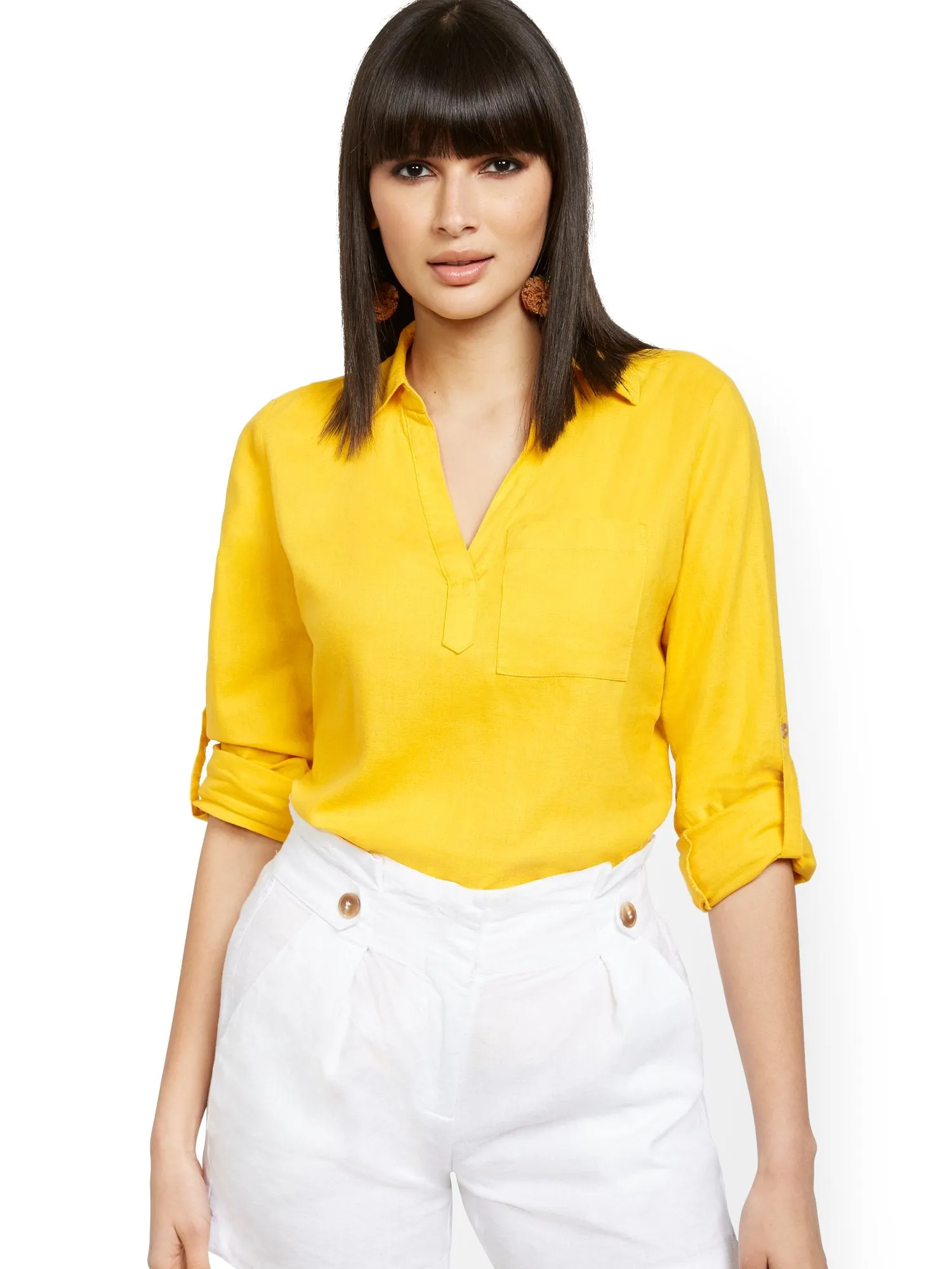 Button-Back Linen Shirt