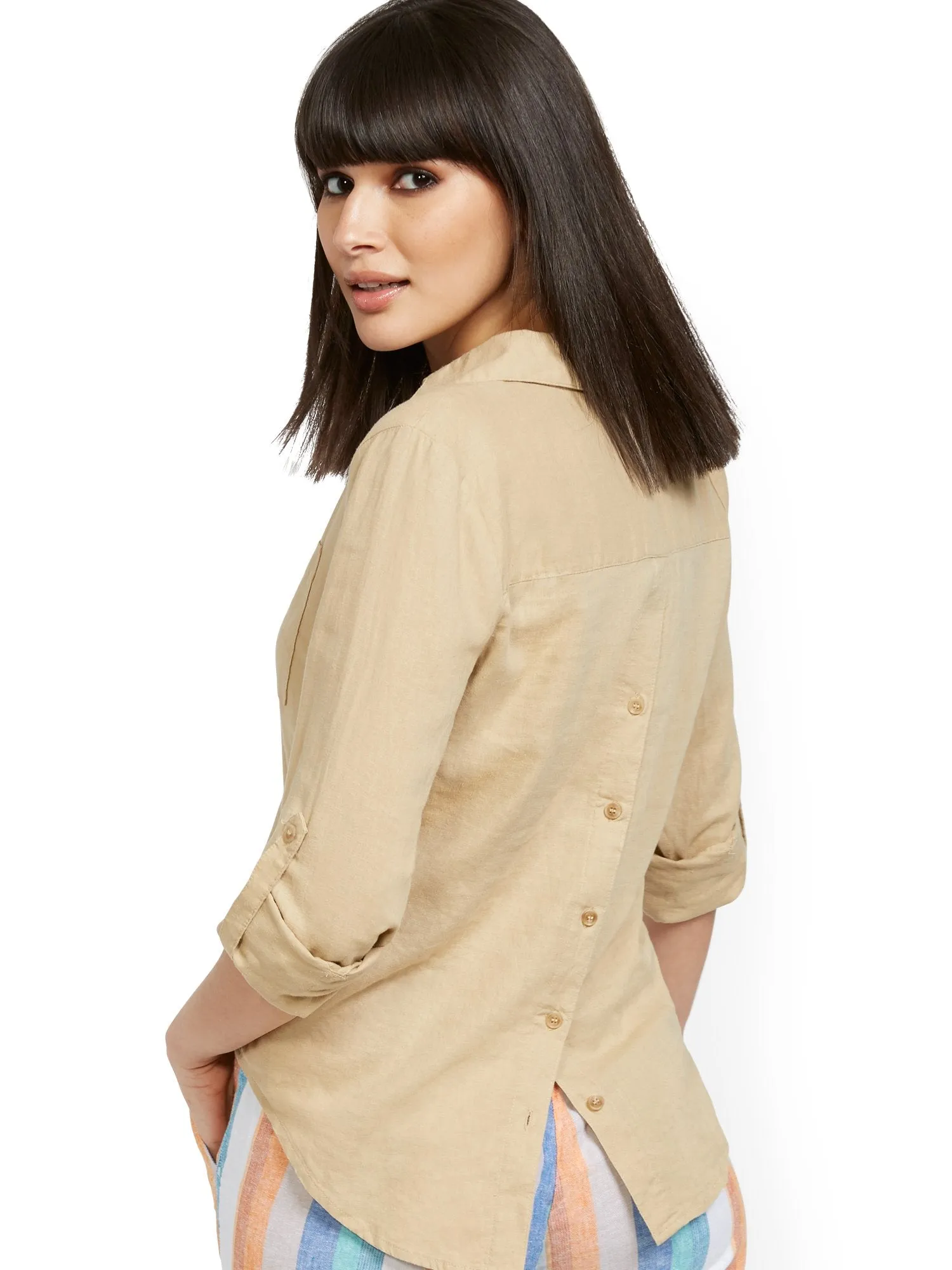 Button-Back Linen Shirt
