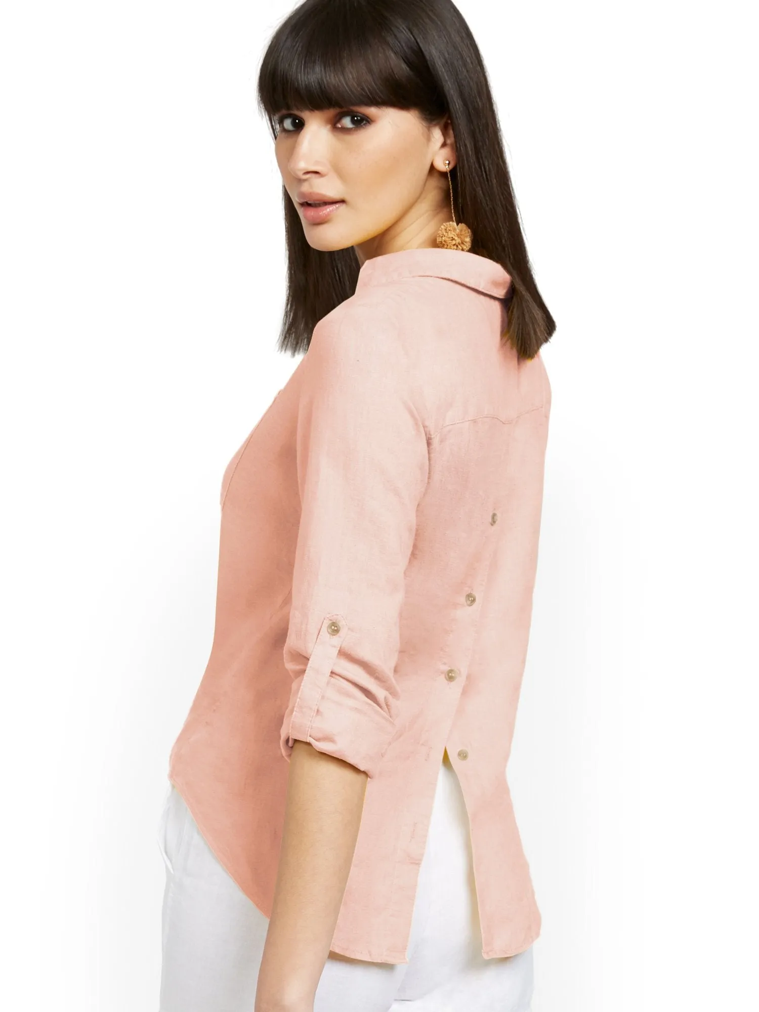 Button-Back Linen Shirt