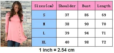 Buttons Decorate 3/4 Sleeves Irregular Long T-shirt