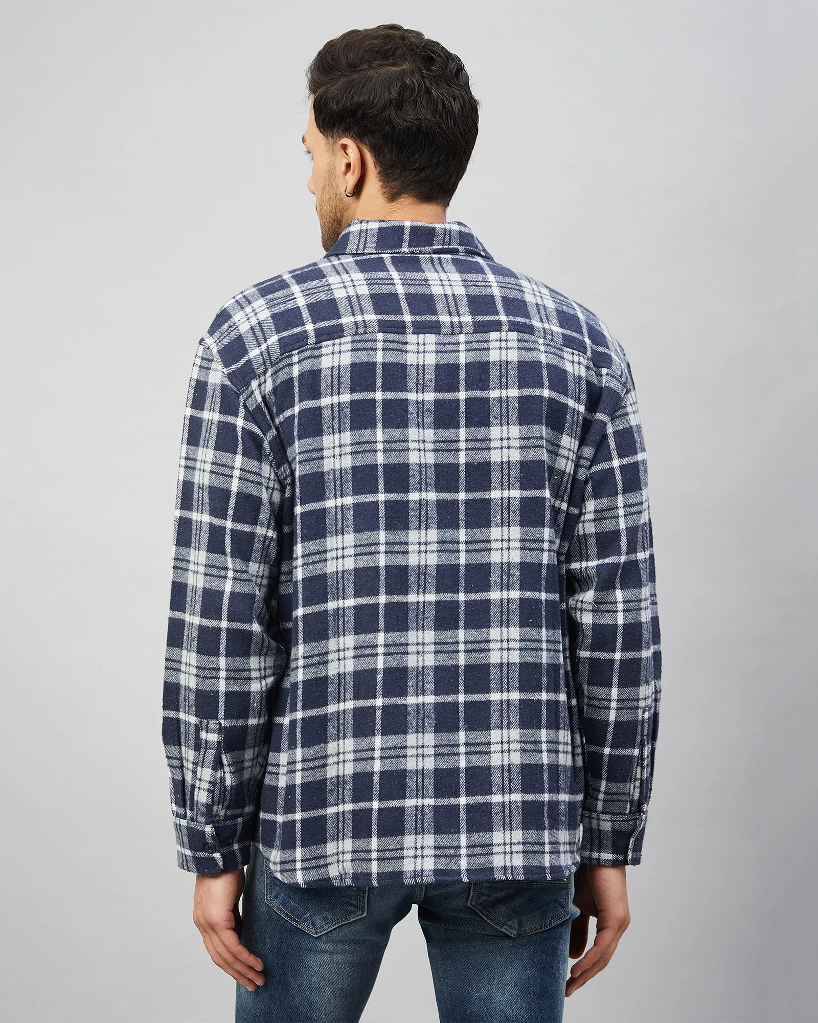 Chimpaaanzee Men Navy & Grey Oversized Fit Shirt