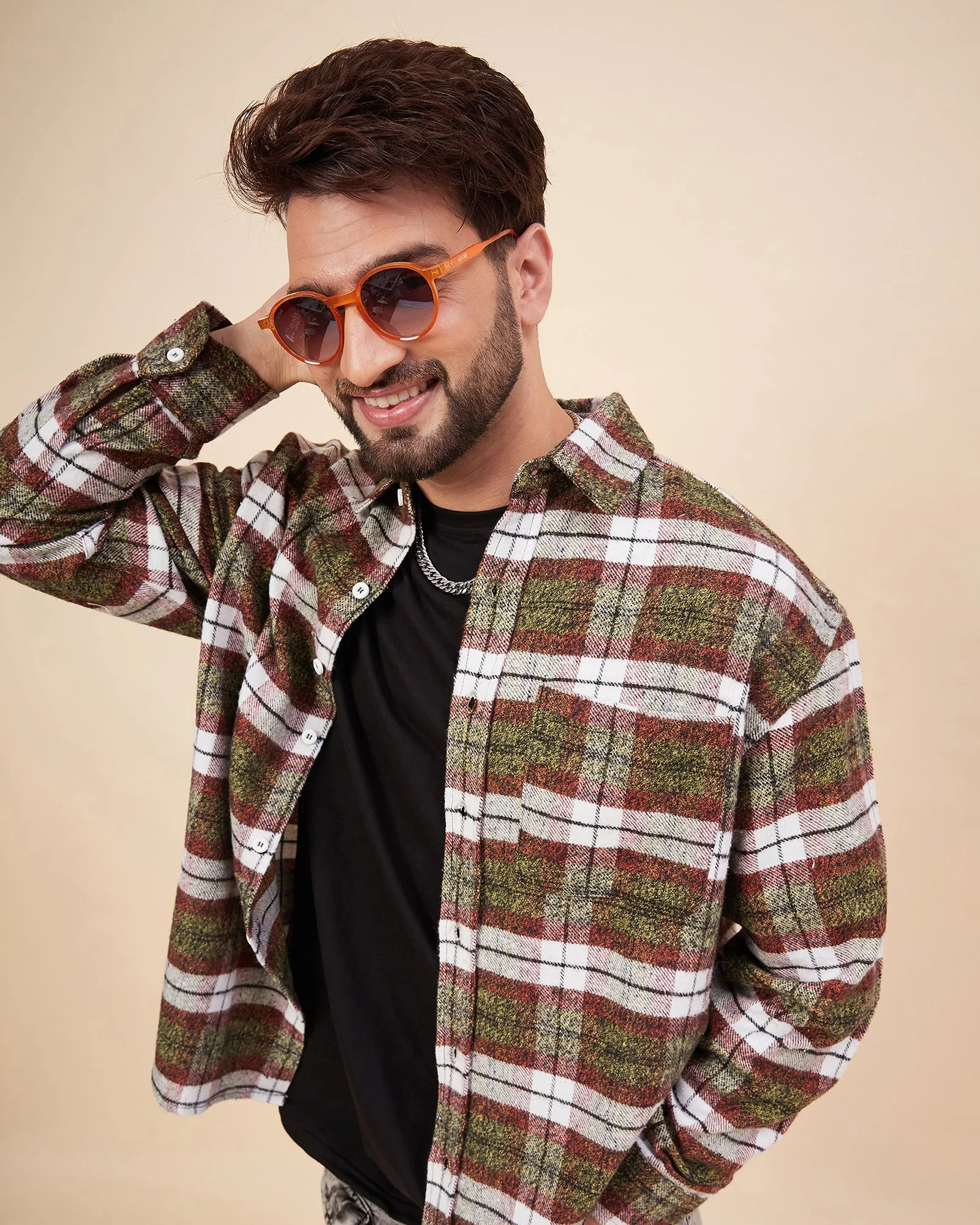 Chimpaaanzee Men Orange & Yellow Oversized Fit Shirt