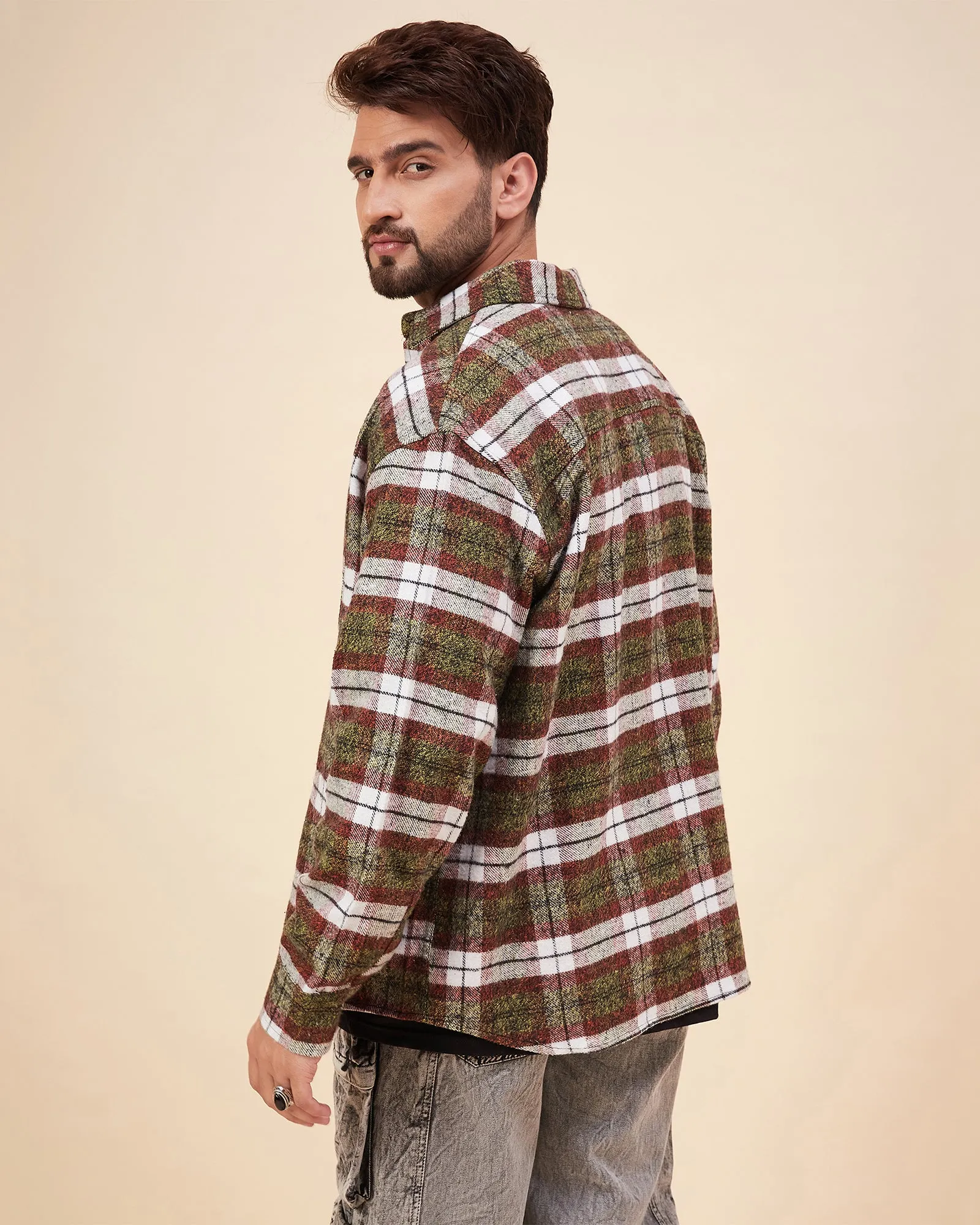Chimpaaanzee Men Orange & Yellow Oversized Fit Shirt