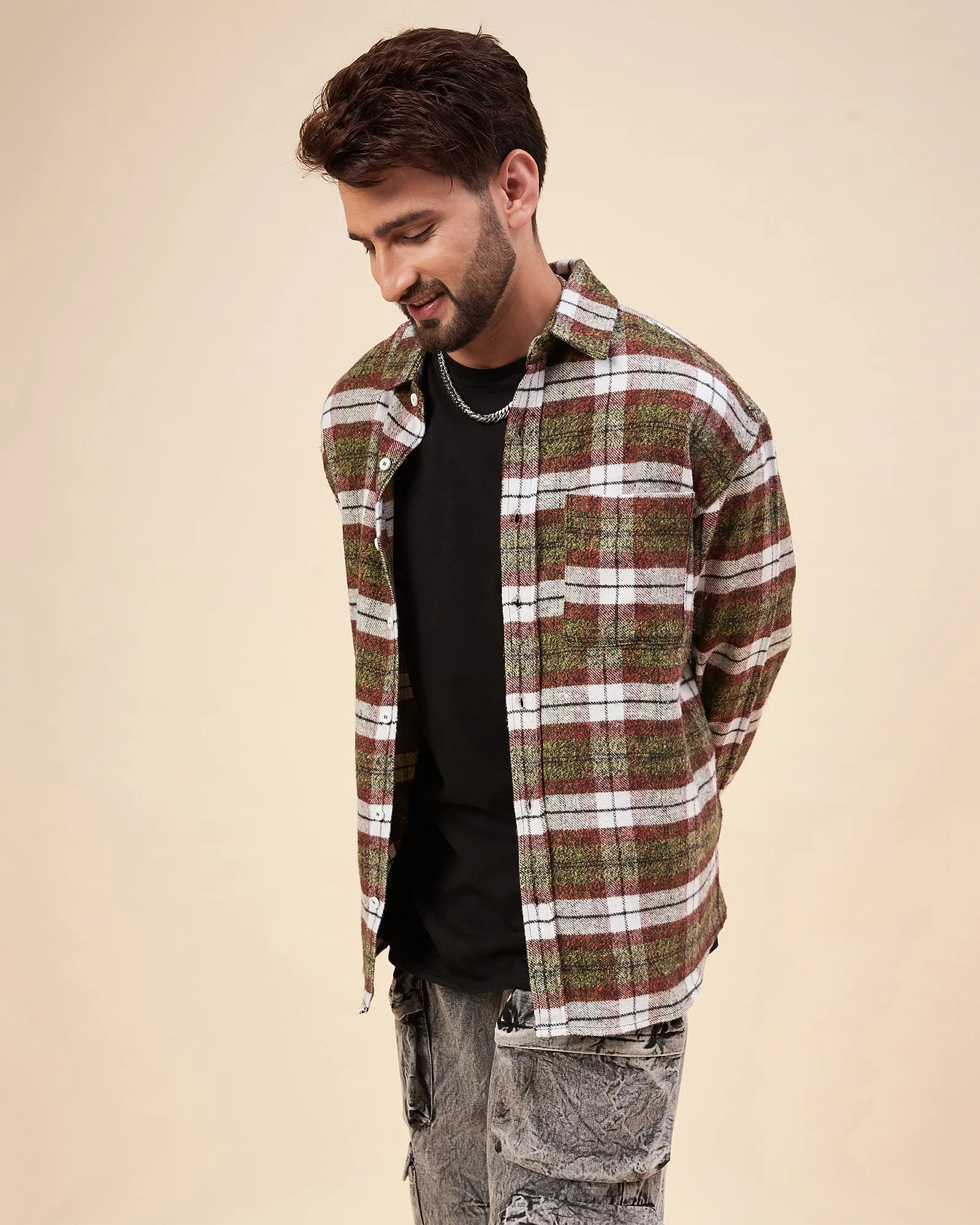 Chimpaaanzee Men Orange & Yellow Oversized Fit Shirt
