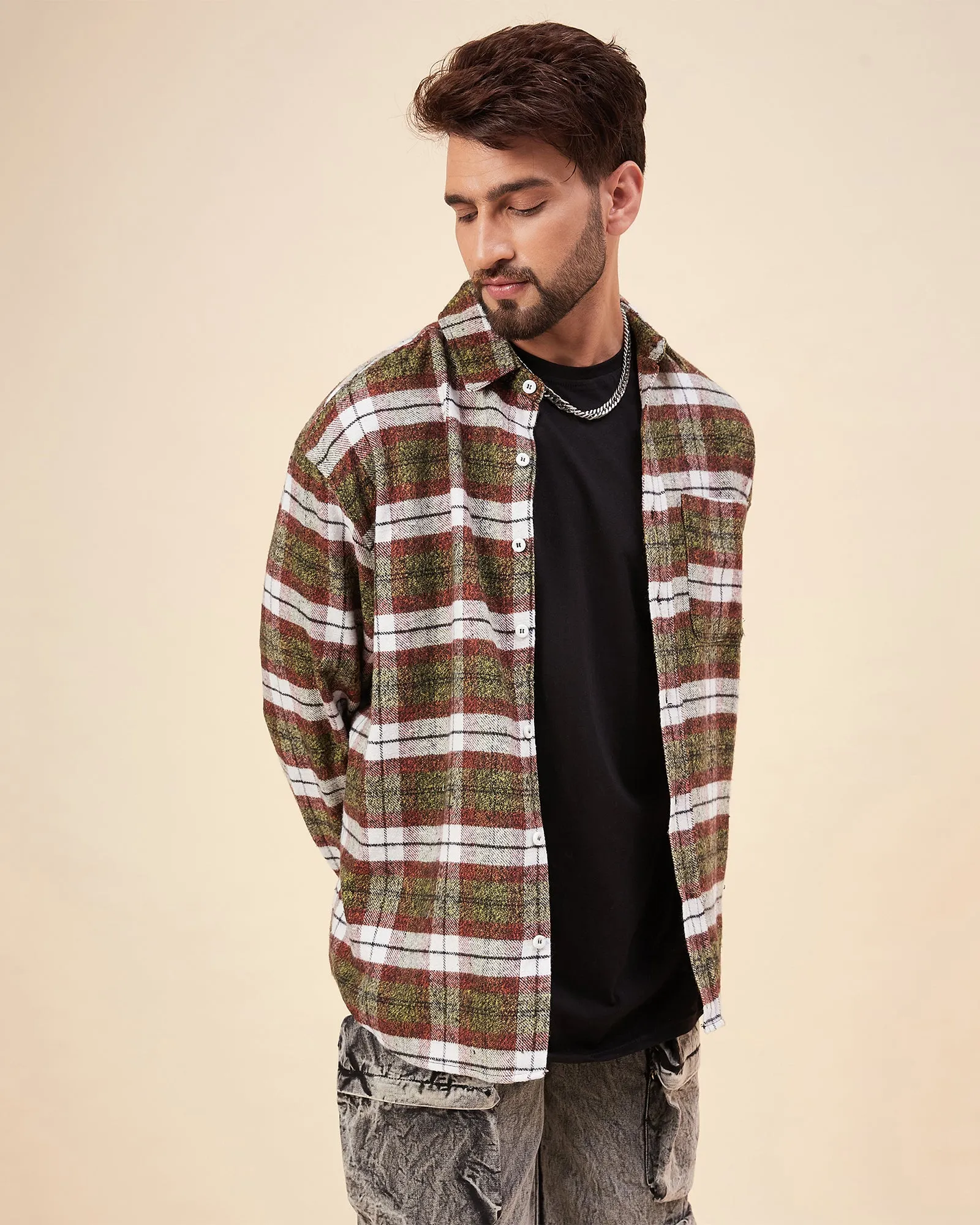 Chimpaaanzee Men Orange & Yellow Oversized Fit Shirt
