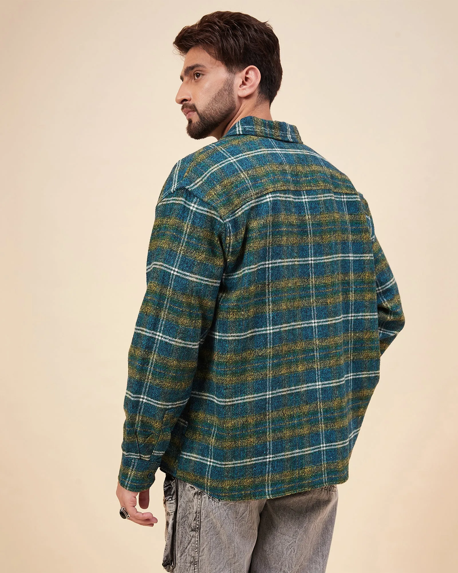 Chimpaaanzee Men Skyblue & Yellow Oversized Fit Shirt