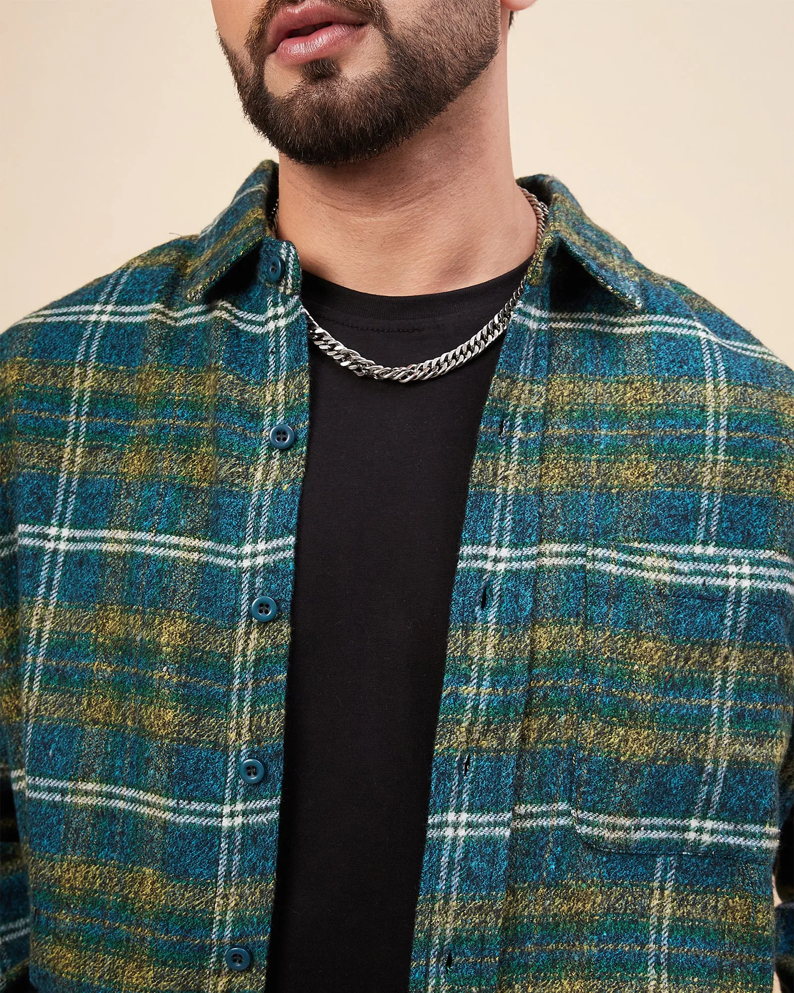 Chimpaaanzee Men Skyblue & Yellow Oversized Fit Shirt