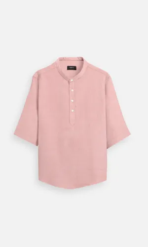 Classic Rose Pink Colour Pure Linen Kurta Style Shirt - AddysForMen