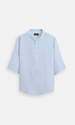 Classic Sky Blue Colour Pure Linen Kurta Style Shirt - AddysForMen