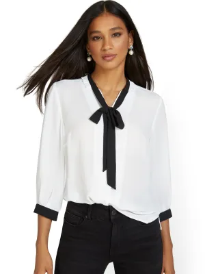 Contrast Bow Blouse