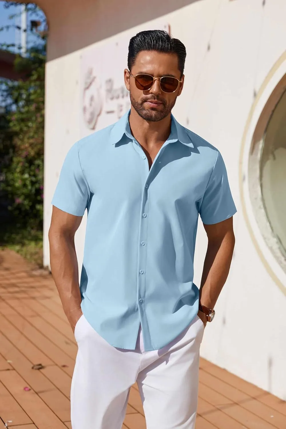 COOFANDY Mens Button Down Shirts Short Sleeve Casual Shirt Summer Untucked Dress Shirts