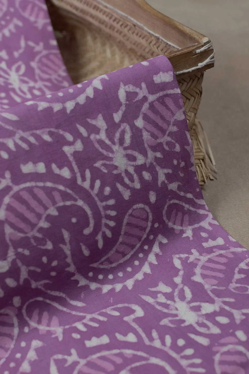 Cream Floral Design Dabu Cotton Fabric