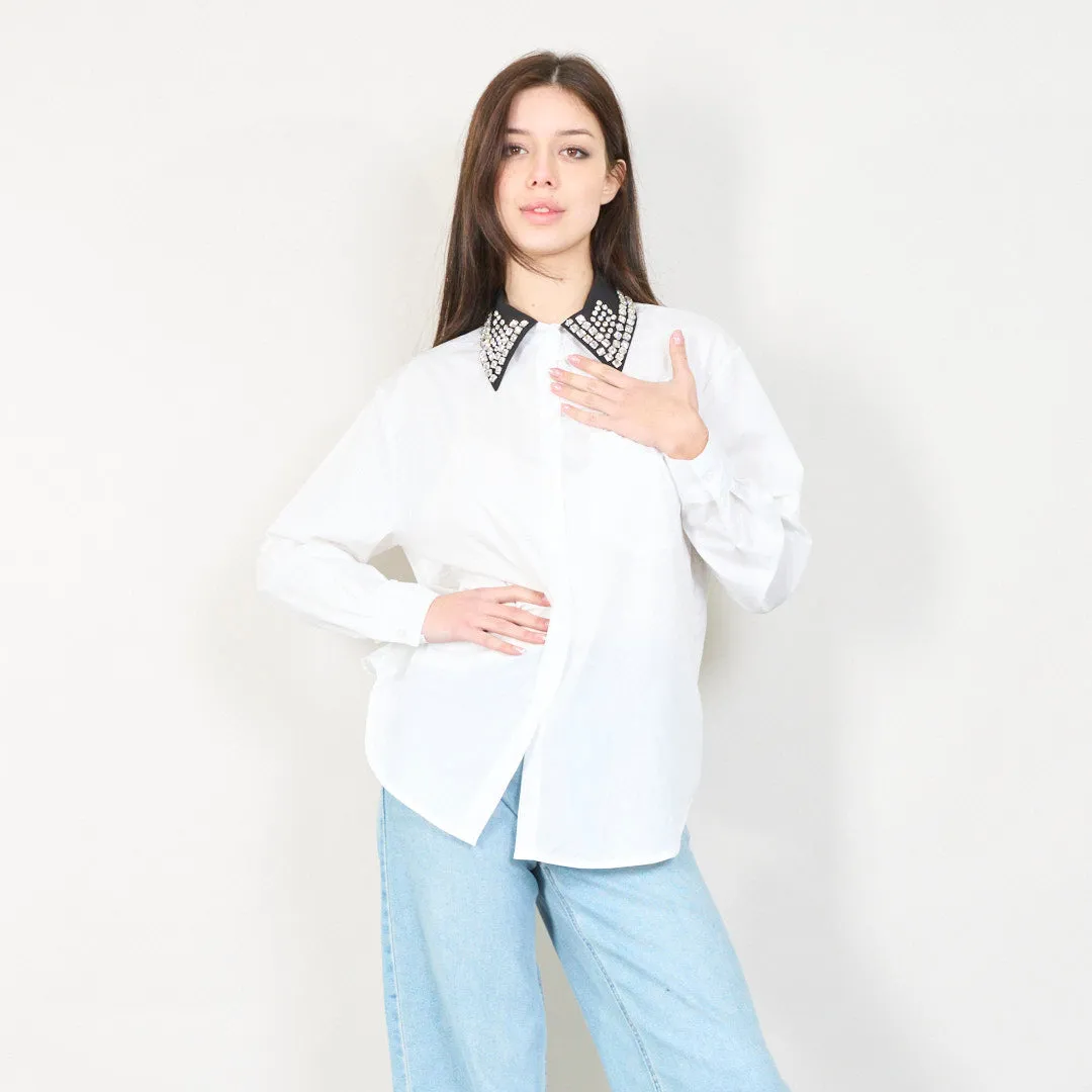 Crystal-embellished collar blouse wholesale