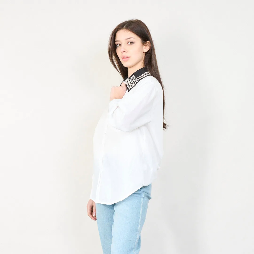 Crystal-embellished collar blouse wholesale