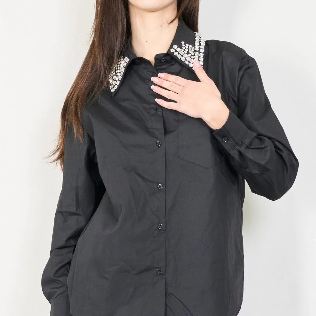 Crystal-embellished collar blouse wholesale