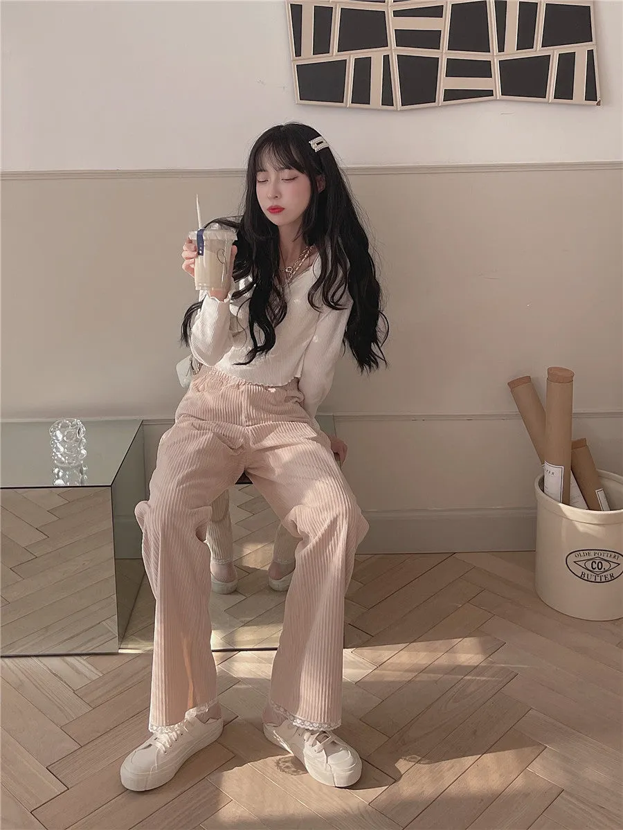 deanwangkt Autumn White Kawaii Lolita Female Blouse Lace Japanese Sweet Long Slevee Tops Women Knitted Casual Korean Designer Clothing