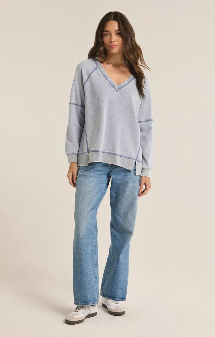Easy V Knit Denim Sweatshirt