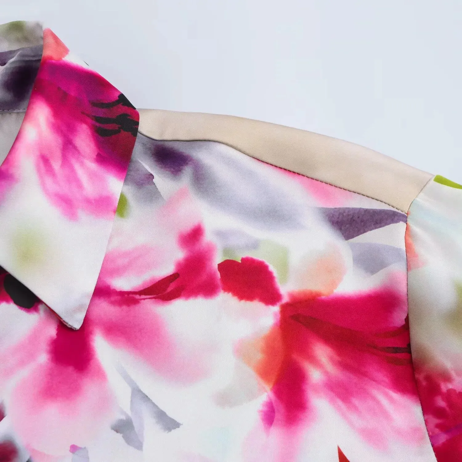 Fiorella Elegant Floral Satin Blouse  Timeless Button-Up Long-Sleeve Blouse
