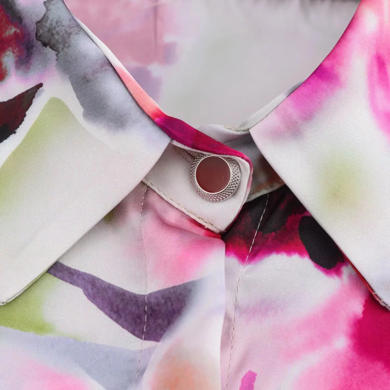 Fiorella Elegant Floral Satin Blouse  Timeless Button-Up Long-Sleeve Blouse