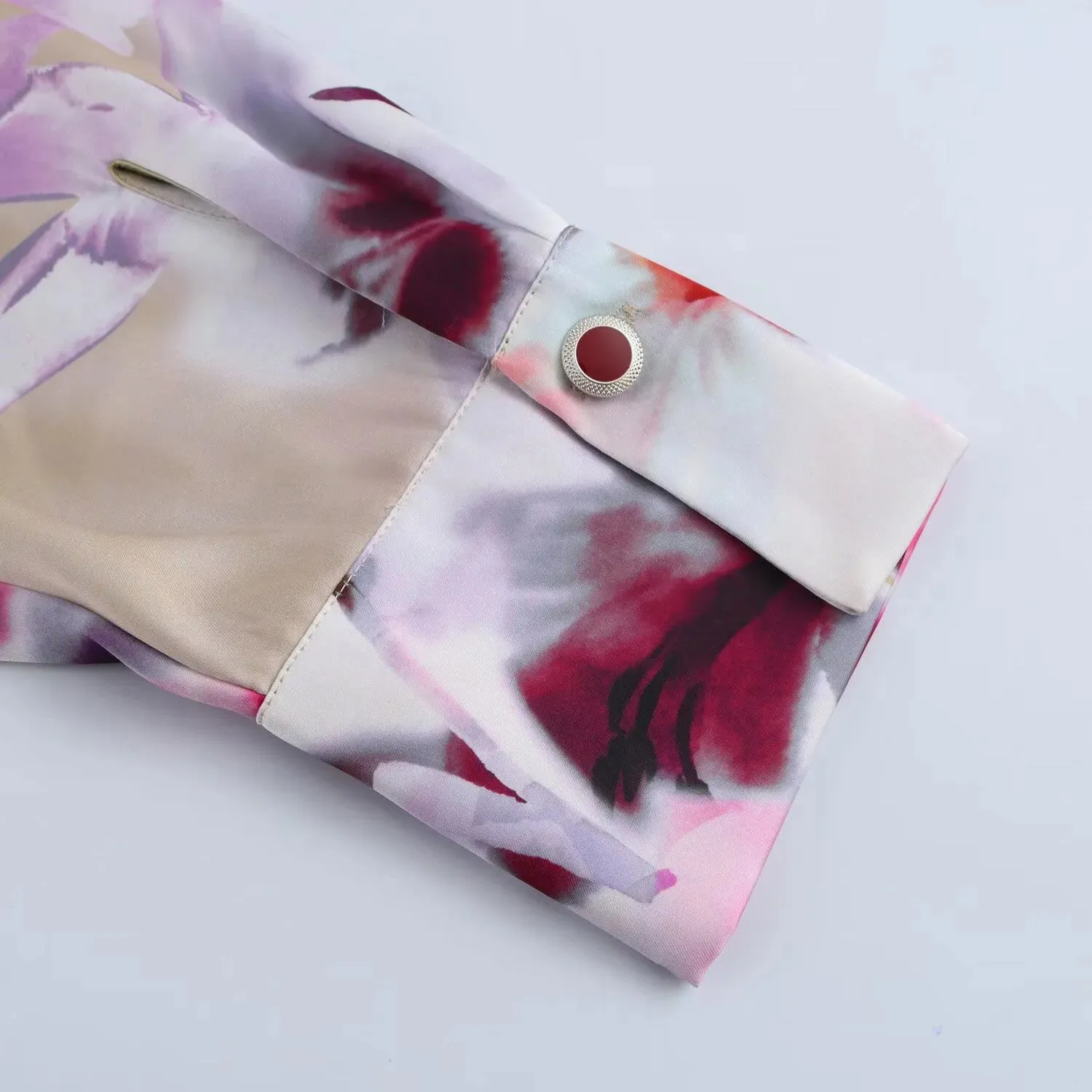 Fiorella Elegant Floral Satin Blouse  Timeless Button-Up Long-Sleeve Blouse