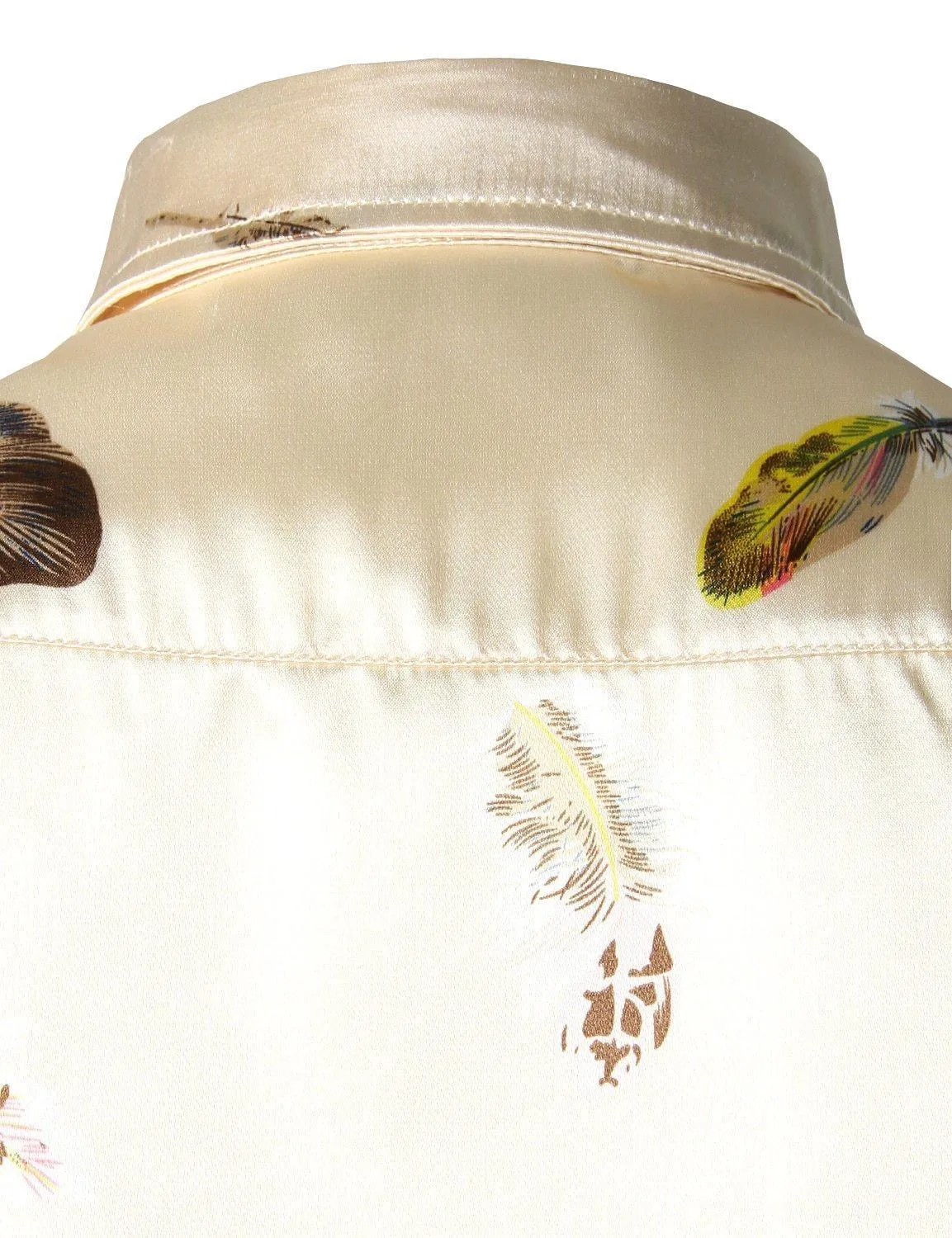 Hetfield Feather Print Silk Shirt For Men