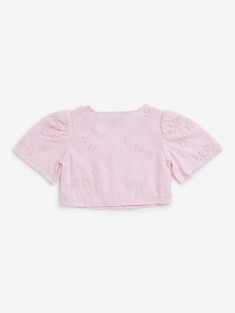 HOP Kids Pink Floral Embroidered Top