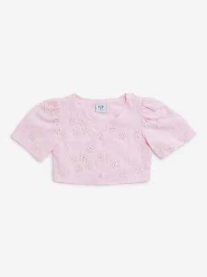 HOP Kids Pink Floral Embroidered Top