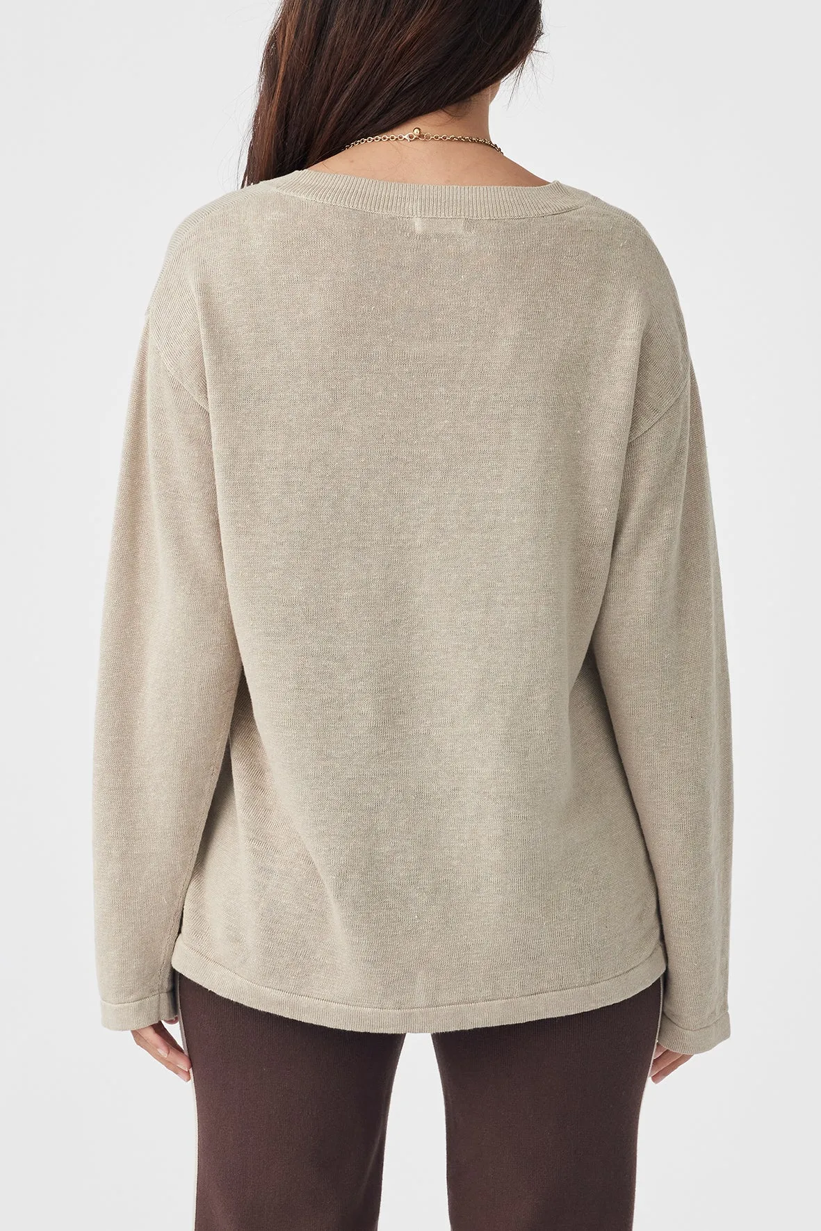 Hugo Linen Knit Long Sleeve T-Shirt - Taupe