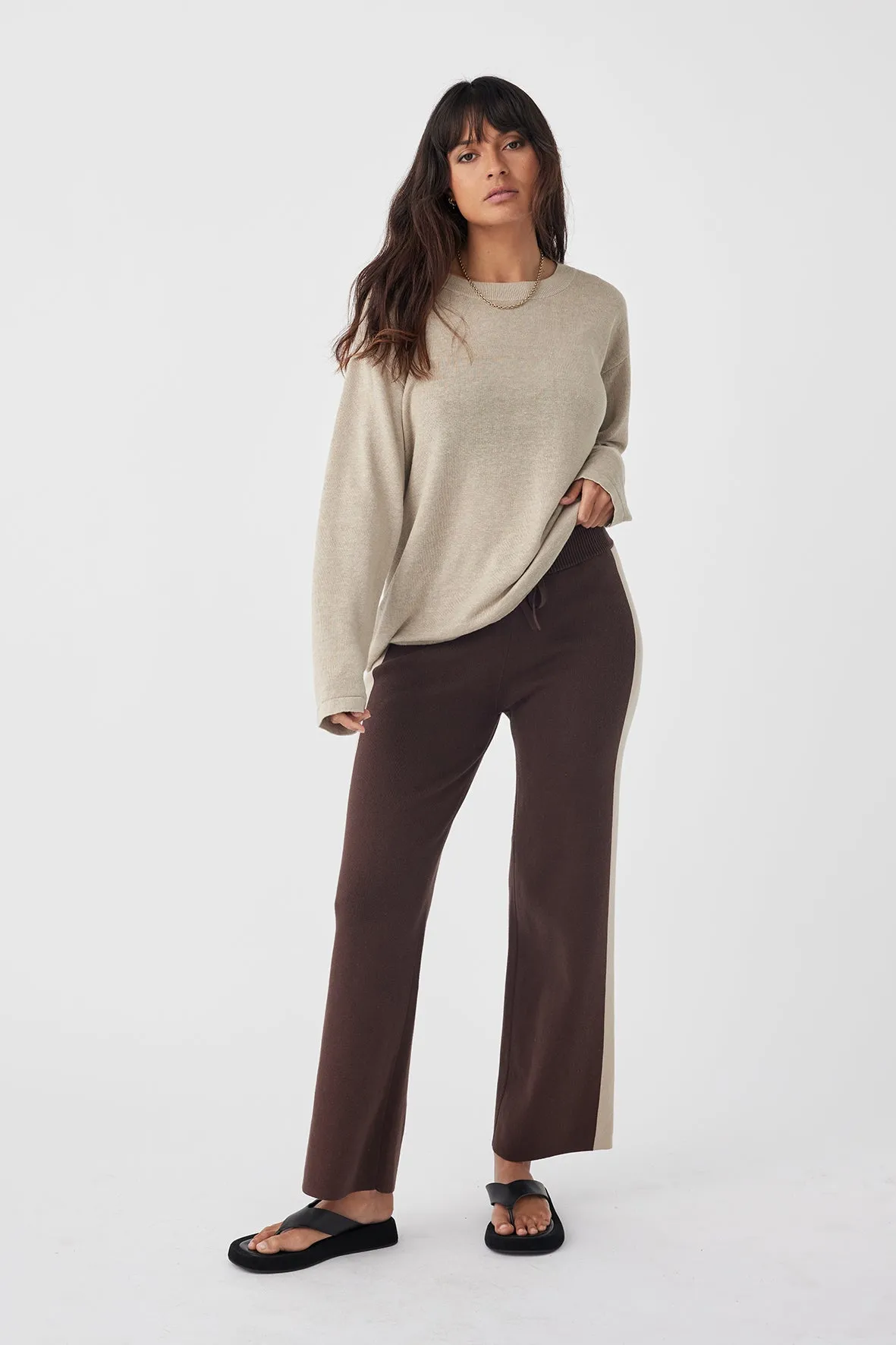 Hugo Linen Knit Long Sleeve T-Shirt - Taupe