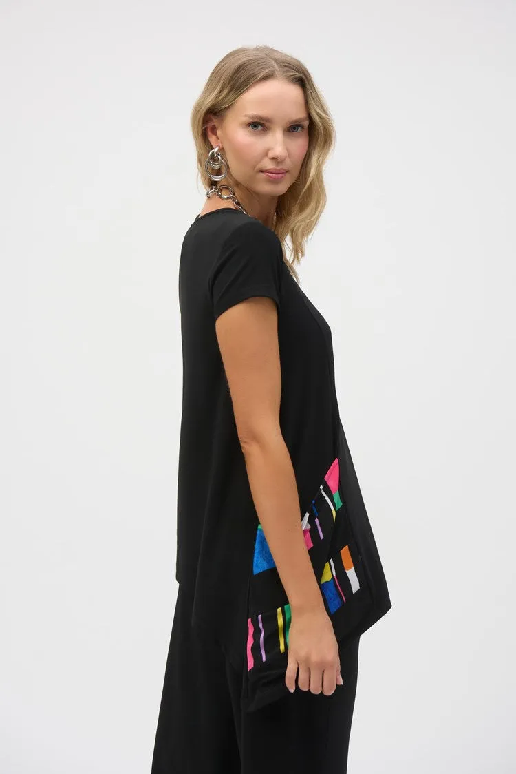 Joseph Ribkoff Silky Knit Stripe Print Handkerchief Tunic