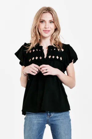 KEZIA KNOTTED EMBROIDERY TOP BLACK