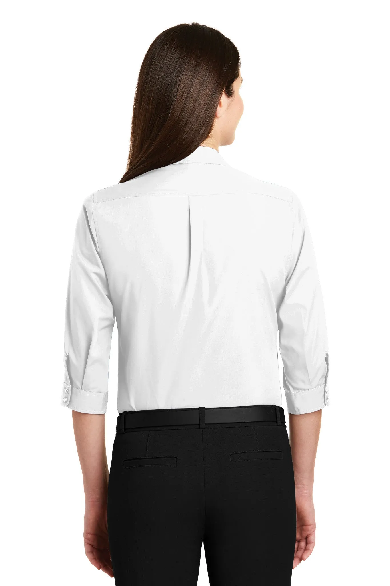 Ladies Carefree Poplin Shirt 3/4 Sleeve - White